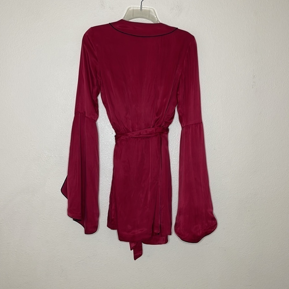 House of Harlow 1960 x REVOLVE Amos Red Wrap Mini Long Sleeve Dress Sz XSmall - Picture 7 of 9